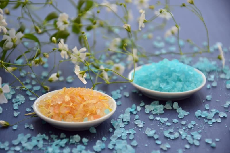 different colored bath salts